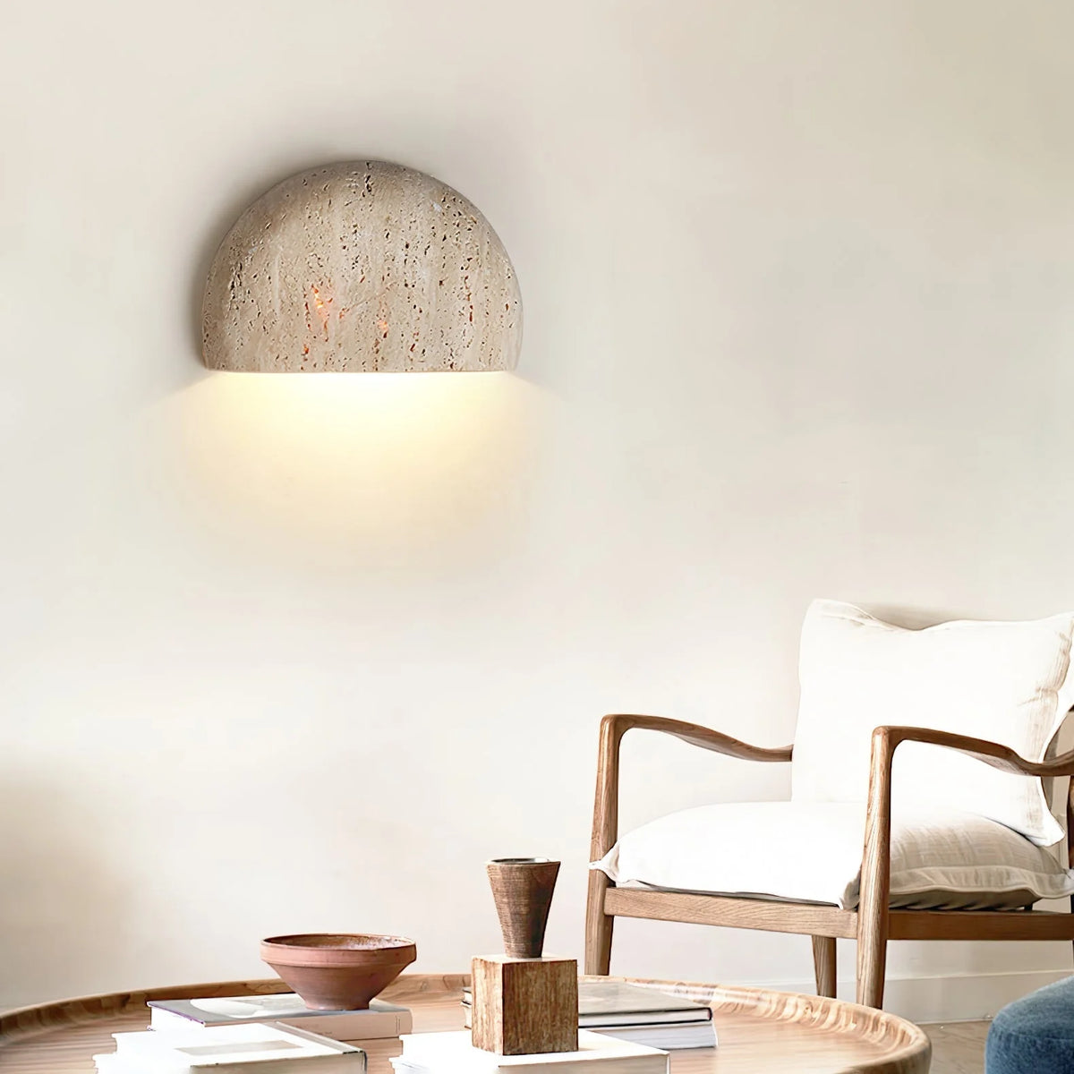 Wall Lamp | Yellow Travertine Arc Bowl | Hardwired