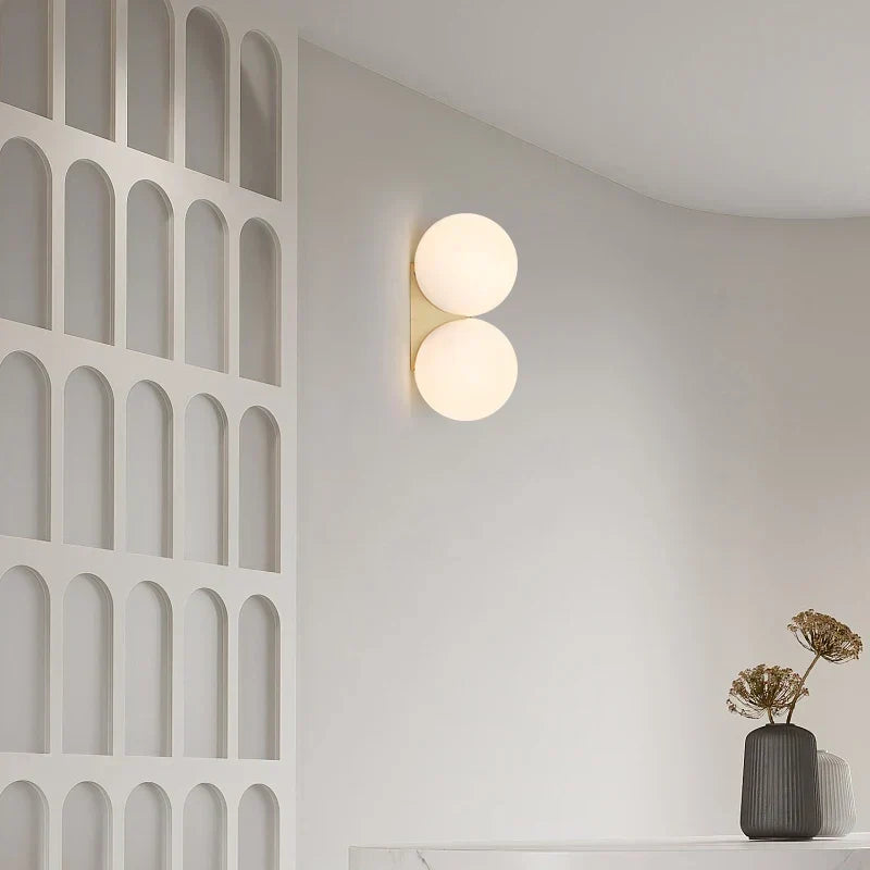 Wall Light | Gold Finish & Dual Glass Globes | 180° Adjustable Arm
