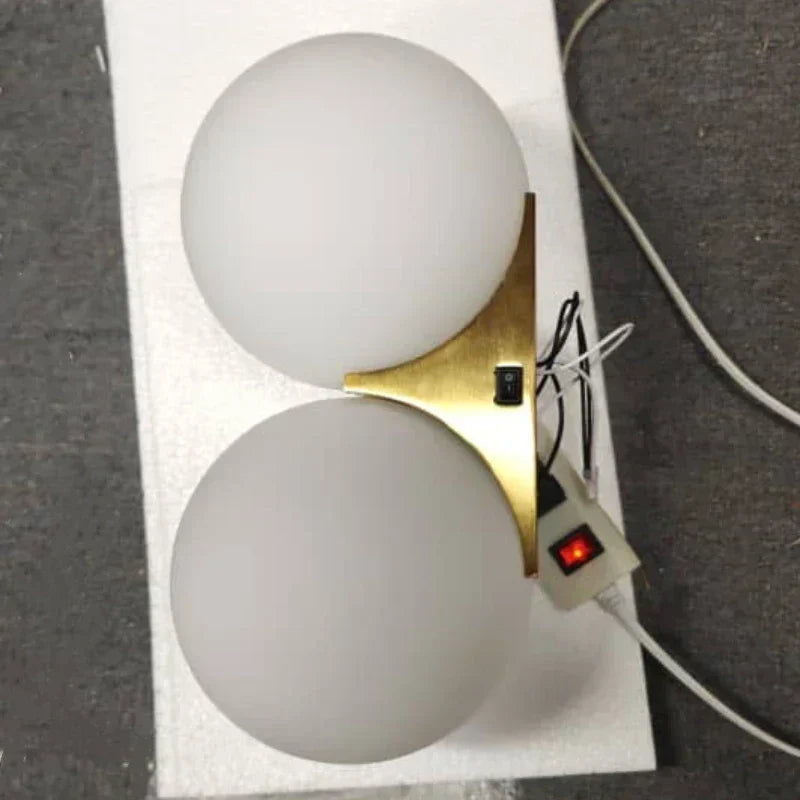 Wall Light | Gold Finish & Dual Glass Globes | 180° Adjustable Arm