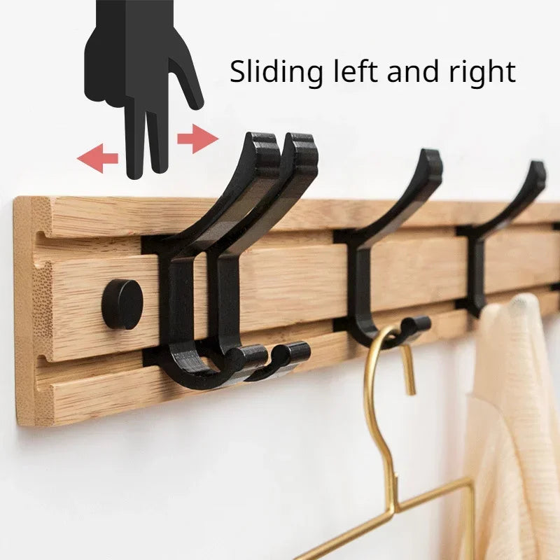 Wall-Mounted Coat Rack | Natural Bamboo & Aluminum | 3–5 Hooks