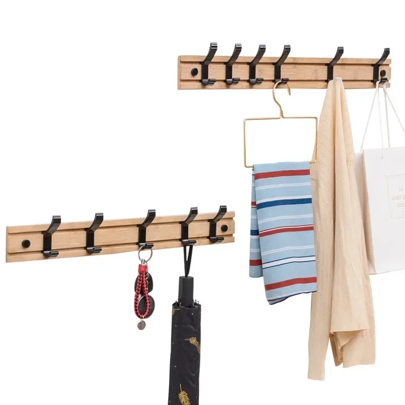 Wall-Mounted Coat Rack | Natural Bamboo & Aluminum | 3–5 Hooks