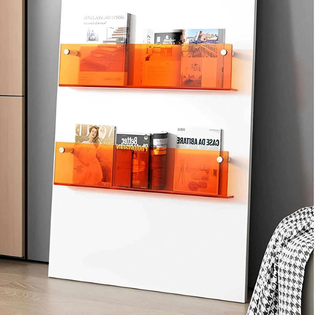 Wall-Mounted Magazine Shelf | Floating Clear Acrylic | S/M/L