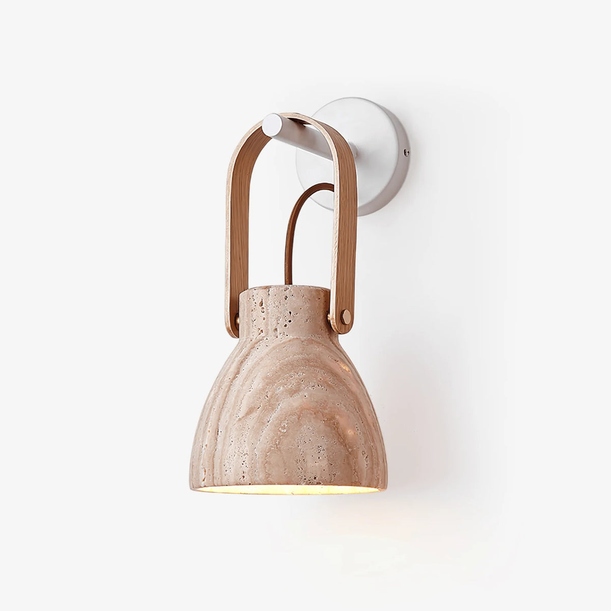 Wall Sconce | Lantern-Inspired Travertine Shade & Wood Accents | H 30 cm