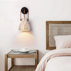 Wall Sconce | Lantern-Inspired Travertine Shade & Wood Accents | H 30 cm