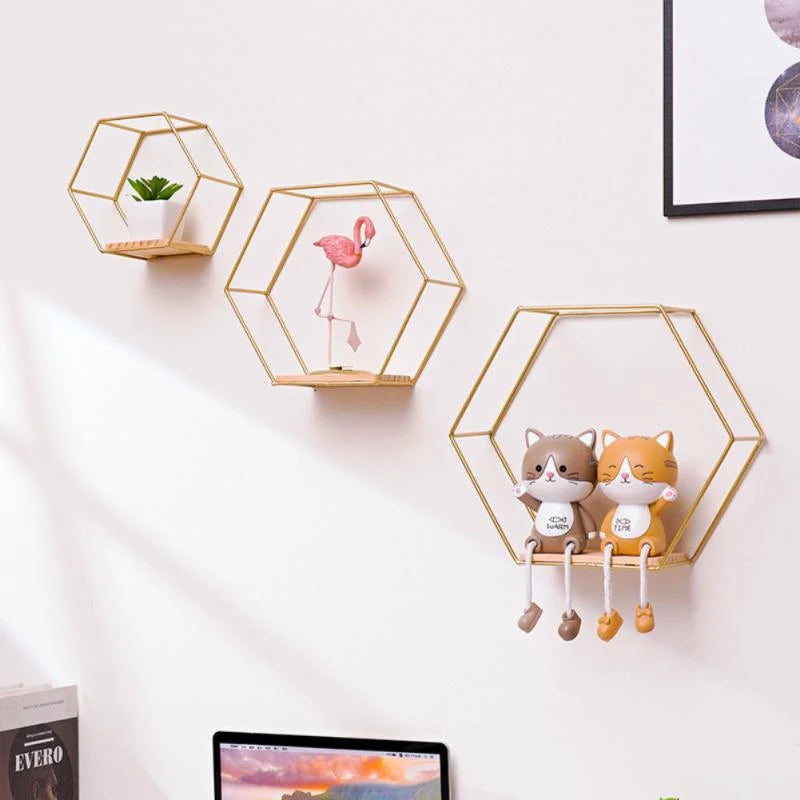 Wall Shelf | Hexagonal Gold Finish & Easy To Mount