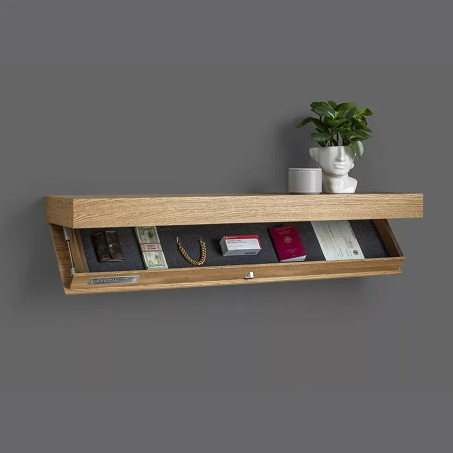Wall Shelf | Hidden Compartment & Minimalist Wooden Design | 53 x 17.5 x 5 cm