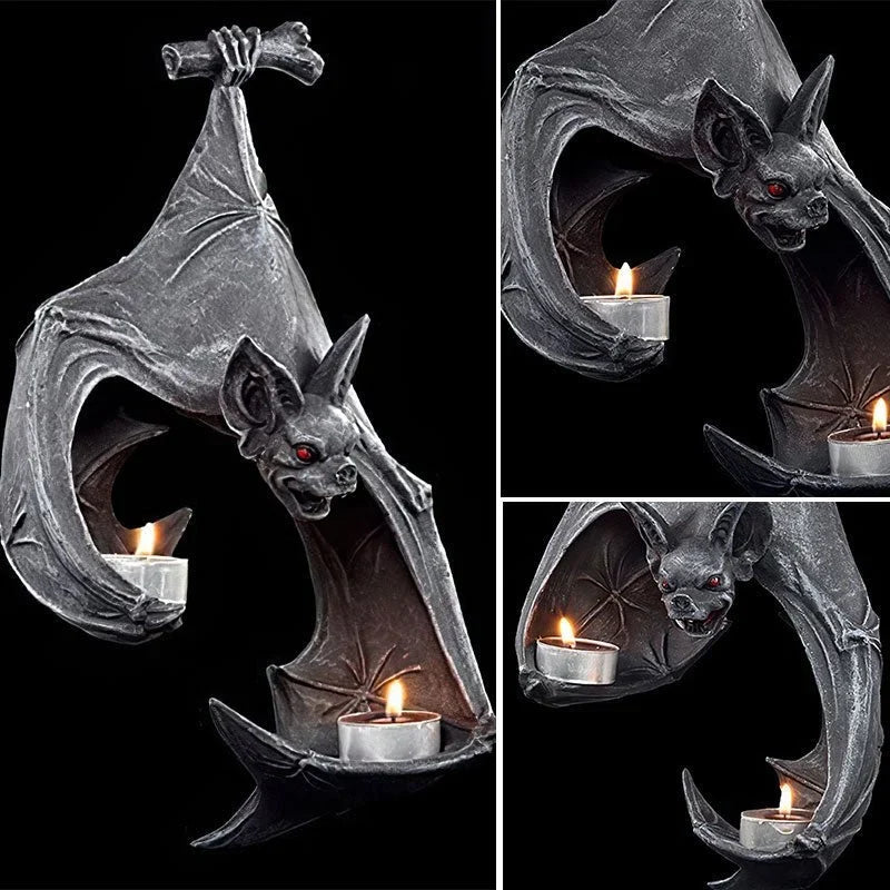 Wall Tealight Holder | Bat-Shaped Polyresin | Holds Two Tealights
