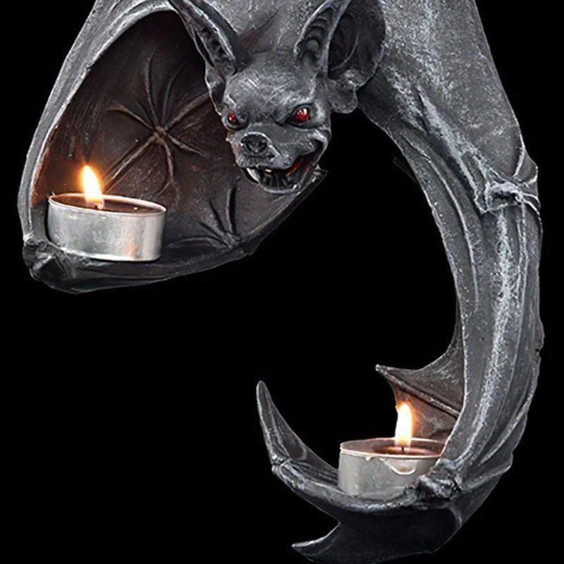 Wall Tealight Holder | Bat-Shaped Polyresin | Holds Two Tealights