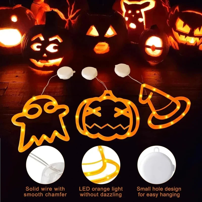 Window Lights | Battery-Powered LED Silhouettes | Pumpkin, Bat & Ghost