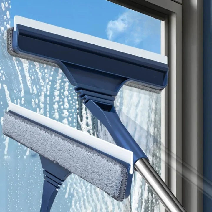 Window Squeegee | 2-In-1 Microfiber & Squeegee | Telescopic Handle