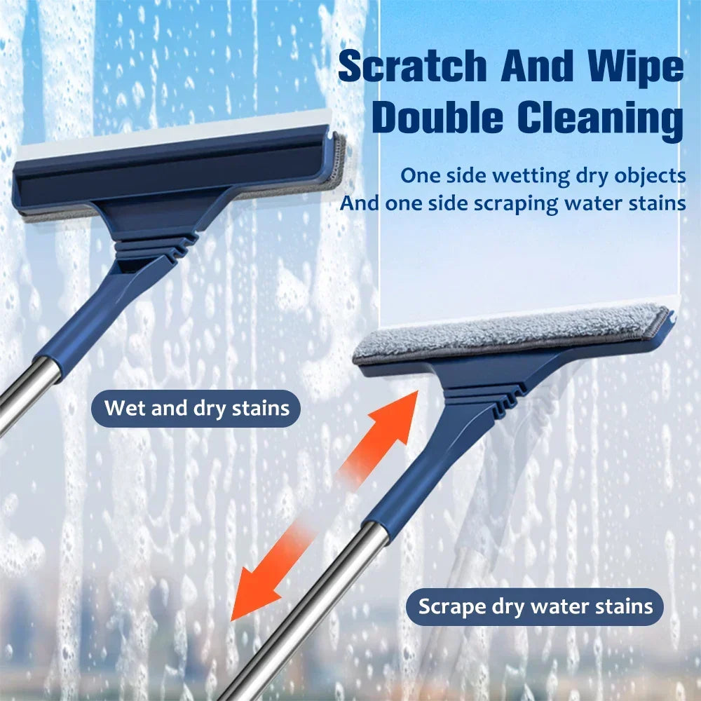 Window Squeegee | 2-In-1 Microfiber & Squeegee | Telescopic Handle
