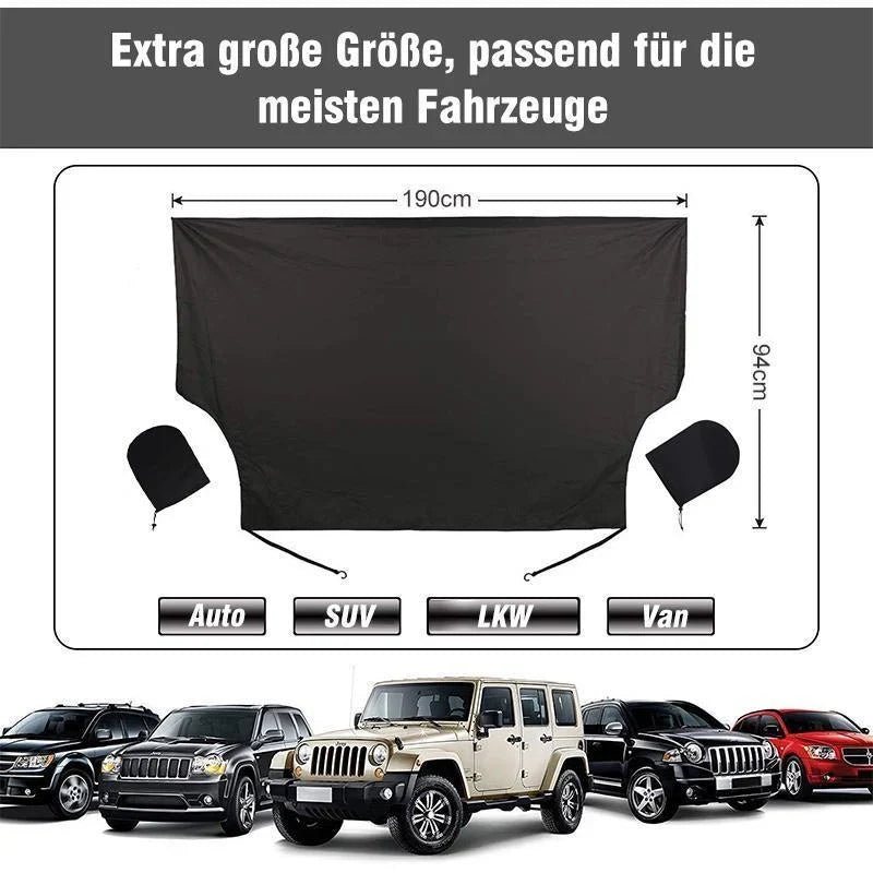 Windshield Cover | Double-Sided Black & Silver Waterproof 210D Oxford | 190 x 94 cm