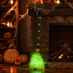 Witch Broom Decoration | Green LED Lights & Vibration | Battery-Powered