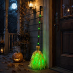 Witch Broom Decoration | Green LED Lights & Vibration | Battery-Powered