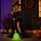 Witch Broom Decoration | Green LED Lights & Vibration | Battery-Powered