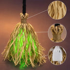 Witch Broom Decoration | Green LED Lights & Vibration | Battery-Powered