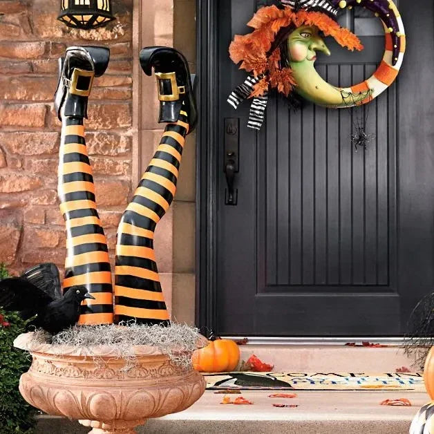 Witch Leg Stakes | Durable Resin & Striped Boots | Set of 2