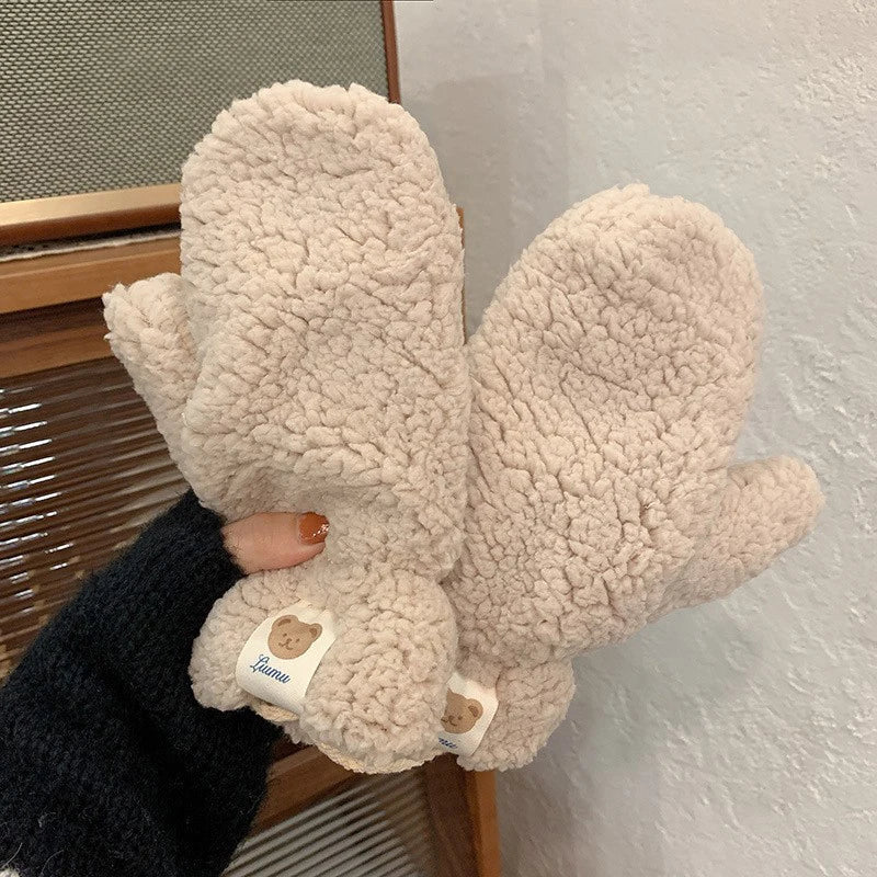 Women's Gloves | Plush Teddy & Adjustable Drawstring | One Size