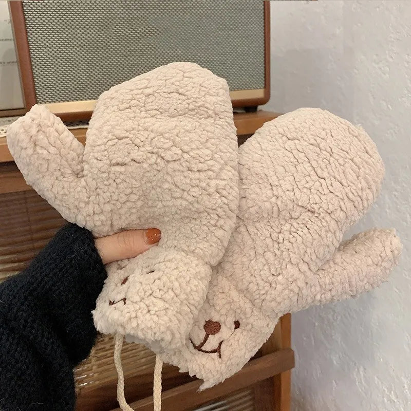 Women's Gloves | Plush Teddy & Adjustable Drawstring | One Size