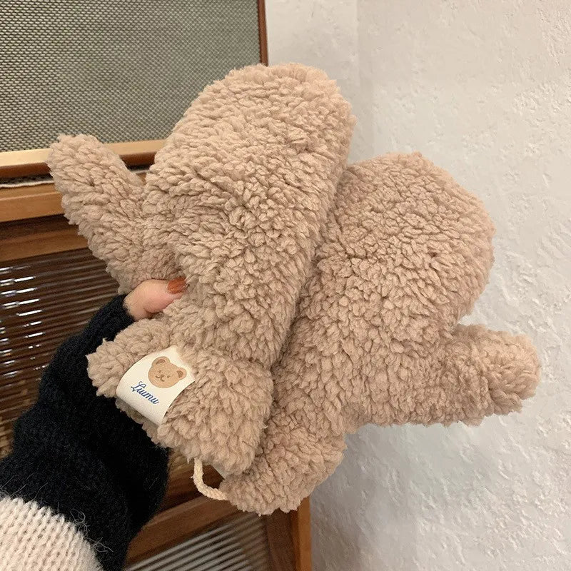Women's Gloves | Plush Teddy & Adjustable Drawstring | One Size