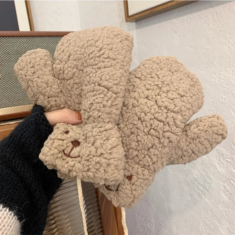 Women's Gloves | Plush Teddy & Adjustable Drawstring | One Size