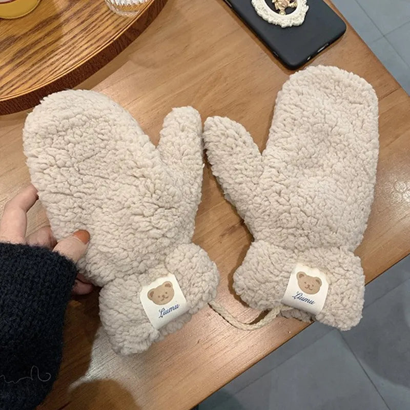 Women's Gloves | Plush Teddy & Adjustable Drawstring | One Size