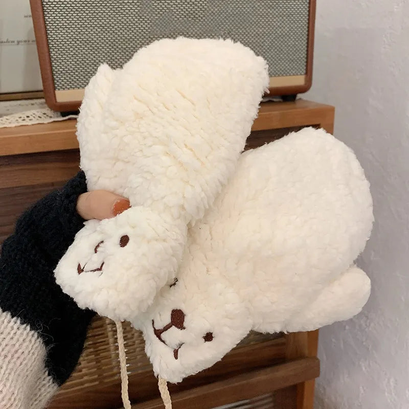 Women's Gloves | Plush Teddy & Adjustable Drawstring | One Size