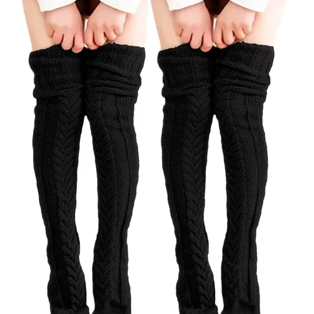 Women's Knee-High Socks | Breathable Cotton & Cable Knit | 100 cm