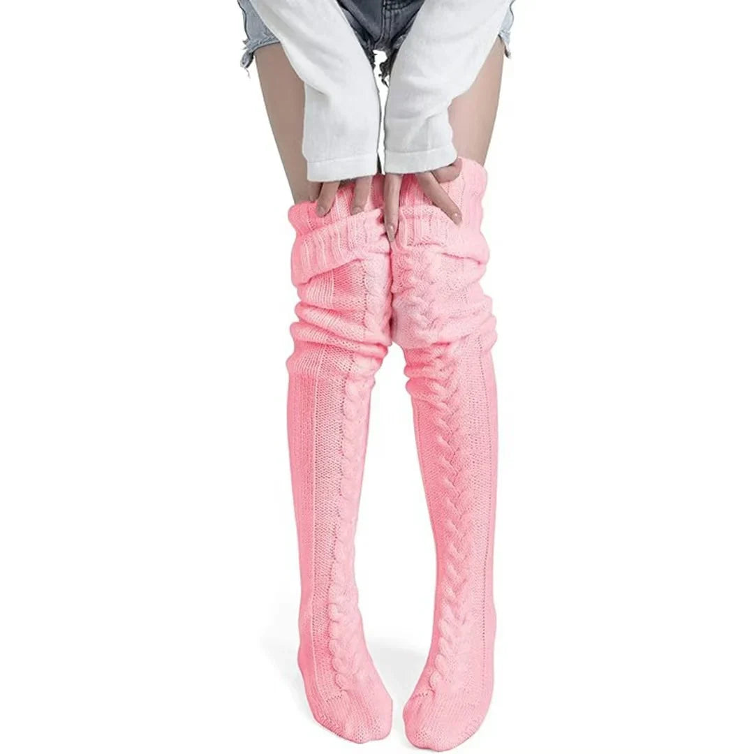 Women's Knee-High Socks | Breathable Cotton & Cable Knit | 100 cm