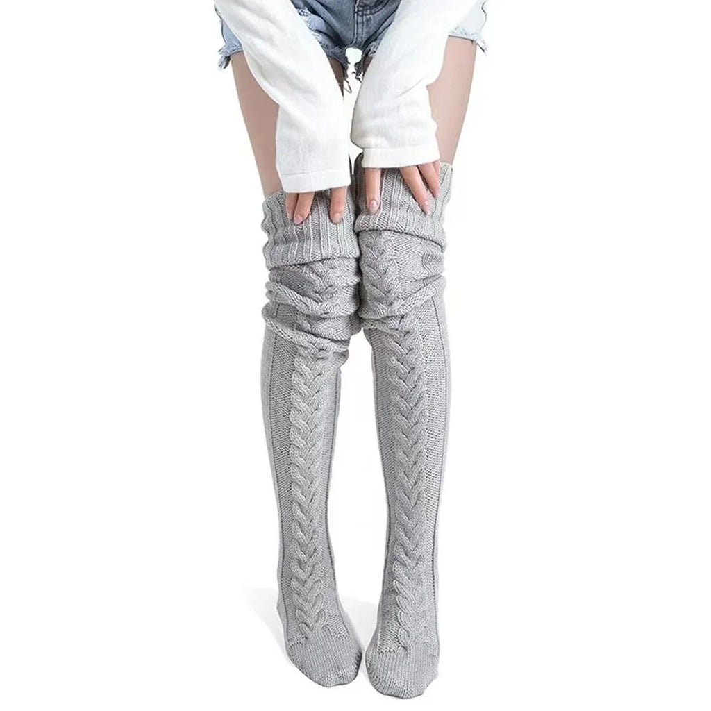 Women's Knee-High Socks | Breathable Cotton & Cable Knit | 100 cm