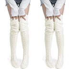 Women's Knee-High Socks | Breathable Cotton & Cable Knit | 100 cm