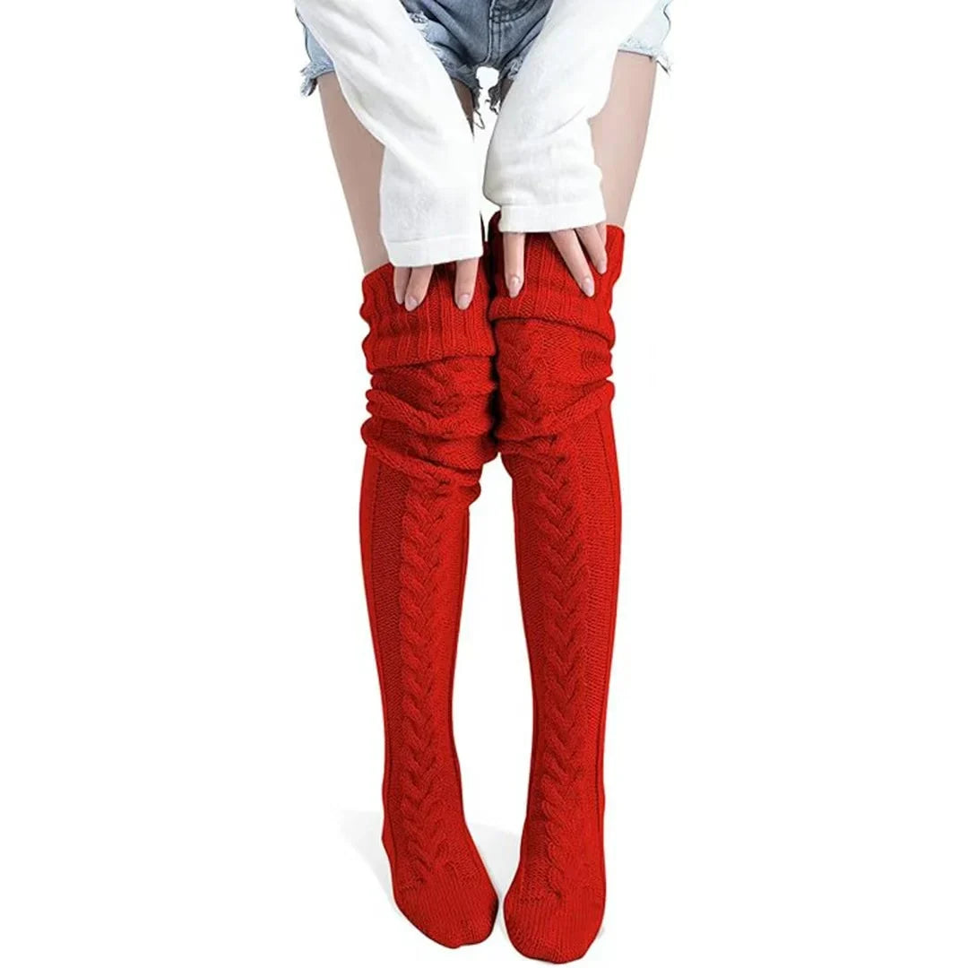 Women's Knee-High Socks | Breathable Cotton & Cable Knit | 100 cm