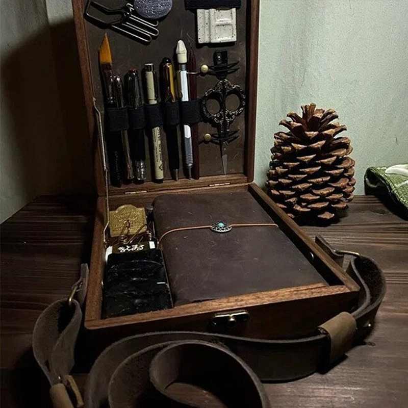Writers Messenger Box | Briefcase-Style Leather Cover & Pen Loops | A5